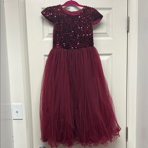 Trish Scully Burgundy Sequin Tulle Dress